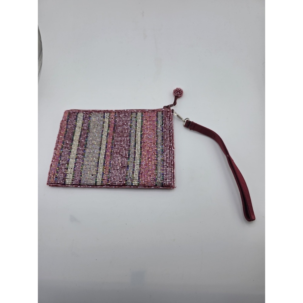 Amanda Smith Beaded Wristlet Clutch Red Multicolor Striped Y2K Bag